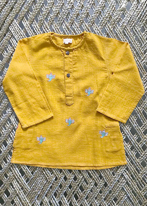 Yellow Kurta Ganesh Emb
